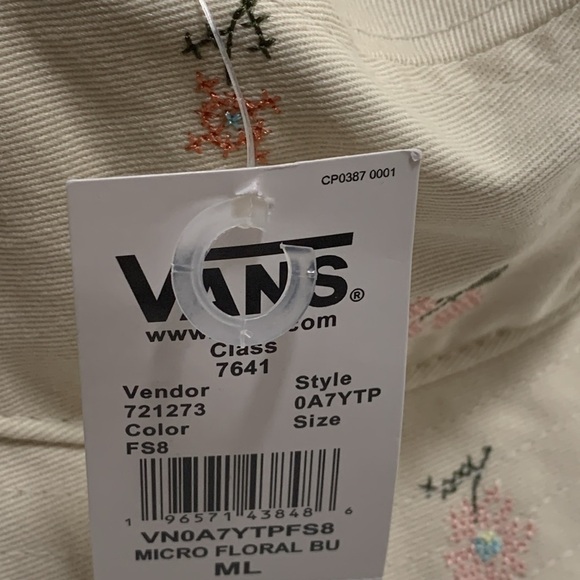 Vans Bucket Hat Micro Floral Embroidered Beige M/L NWT